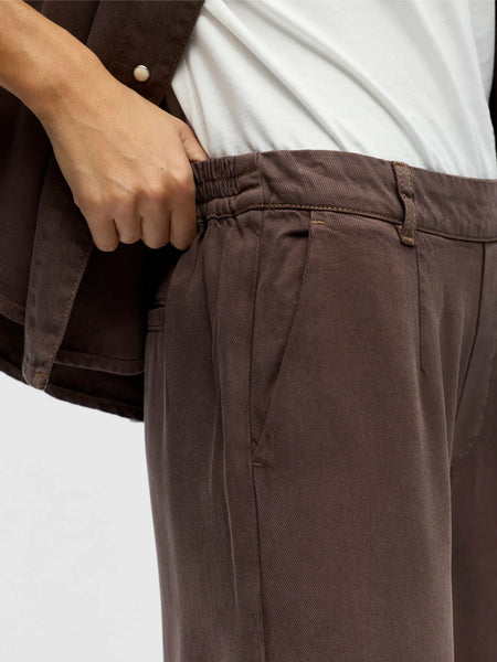 OBJECT Wide Leg Denim Look Trousers in Brown