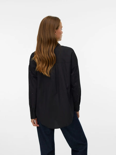 VERO MODA Oversized Rhinestone Detail Shirt in Black