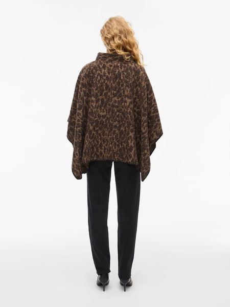 VILA Knitted Leopard Print Poncho in Brown
