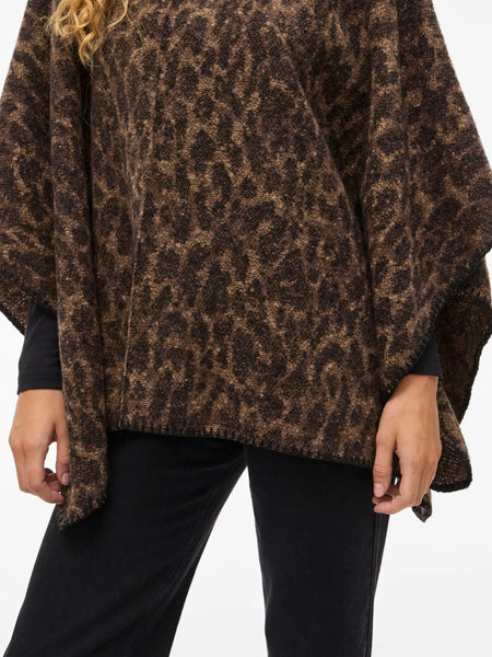 VILA Knitted Leopard Print Poncho in Brown