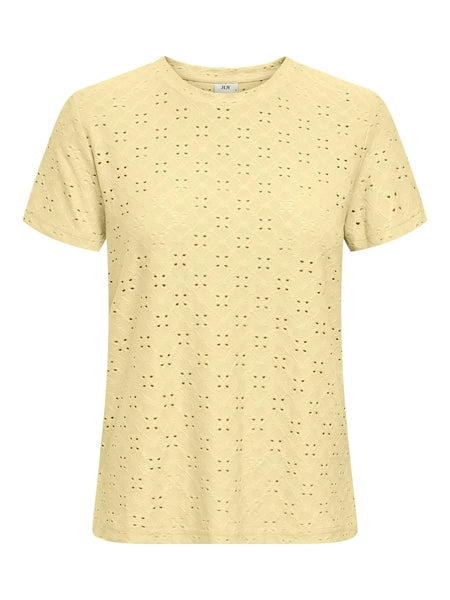 JDY Broderie Anglaise Detail T-Shirt in Yellow