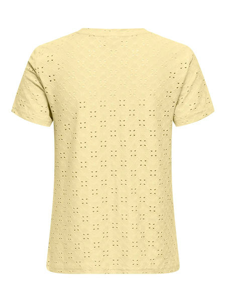 JDY Broderie Anglaise Detail T-Shirt in Yellow