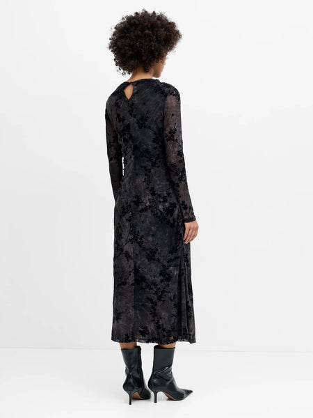 French Connection Kenny Floral Velvet Devore Mesh Midi Dress in Black