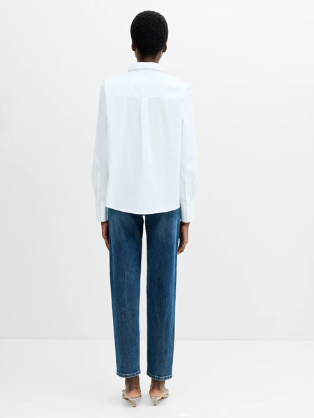 French Connection Cotton Floral Embroidered Hem Popover Shirt in White