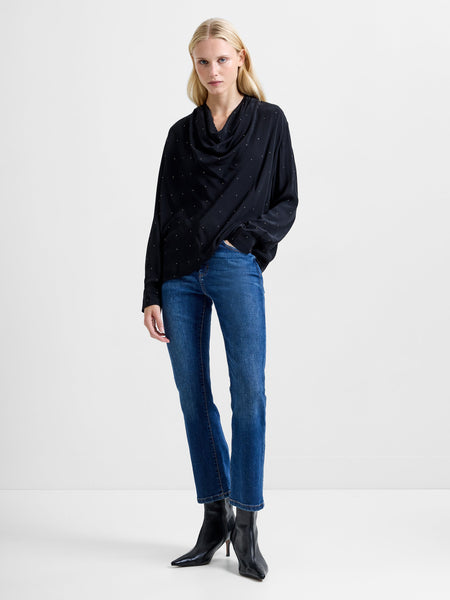 French Connection Renaya Diamante Draped Blouse in Black