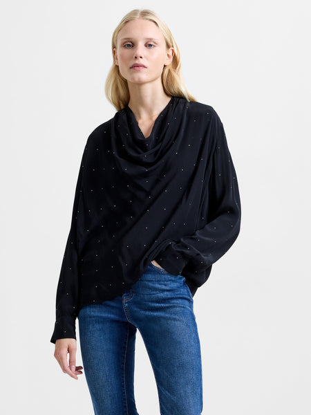 French Connection Renaya Diamante Draped Blouse in Black