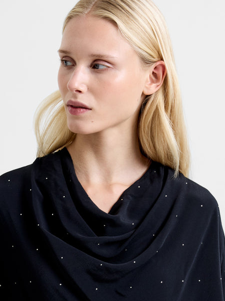 French Connection Renaya Diamante Draped Blouse in Black