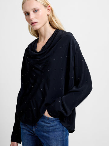 French Connection Renaya Diamante Draped Blouse in Black