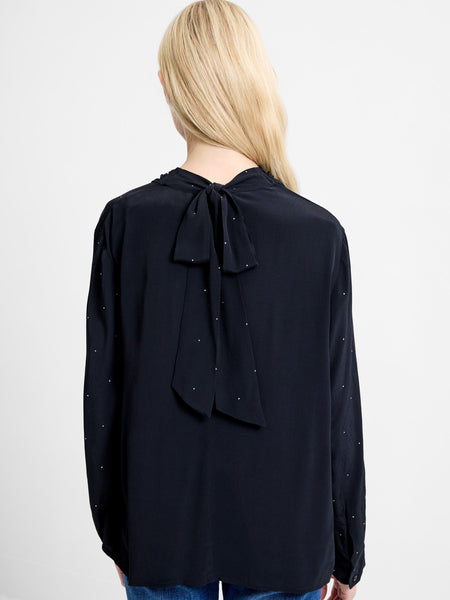 French Connection Renaya Diamante Draped Blouse in Black