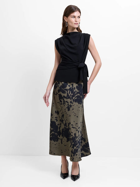 French Connection Aria Bernice Midi Skirt in Khaki Green