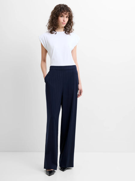 French Connection Alia Pinstripe Button Detail Wide Leg Trousers in Navy