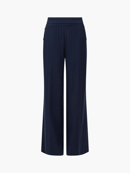 French Connection Alia Pinstripe Button Detail Wide Leg Trousers in Navy