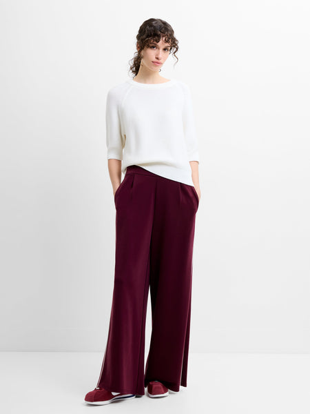 French Connection Wren Side Piping Wide Leg Trousers in Burgundy
