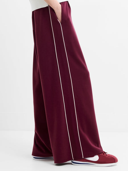 French Connection Wren Side Piping Wide Leg Trousers in Burgundy
