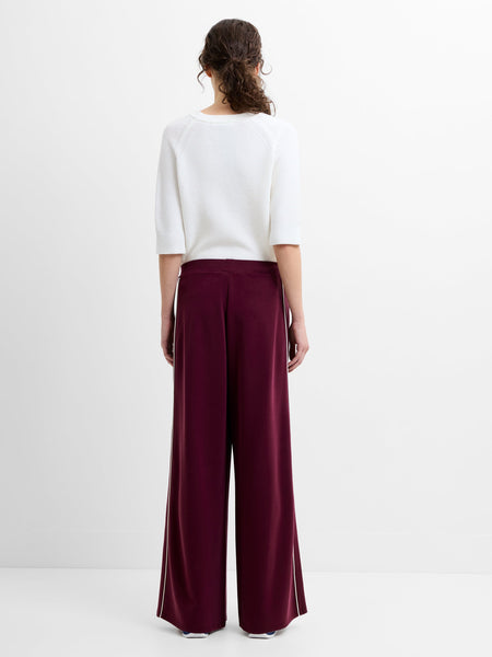 French Connection Wren Side Piping Wide Leg Trousers in Burgundy
