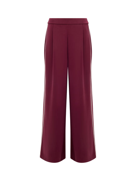 French Connection Wren Side Piping Wide Leg Trousers in Burgundy