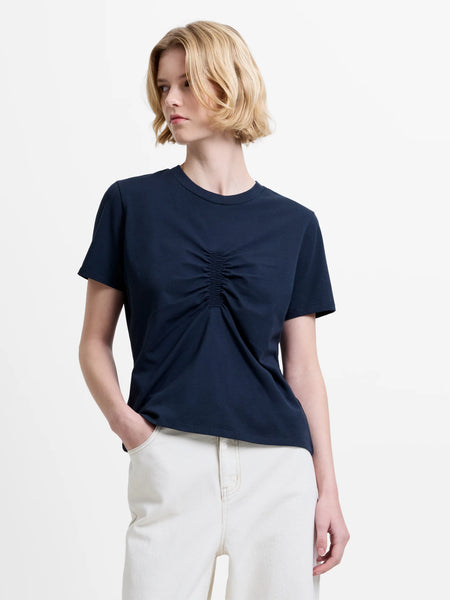 French Connection Rallie Ruched Front T-Shirt in Navy