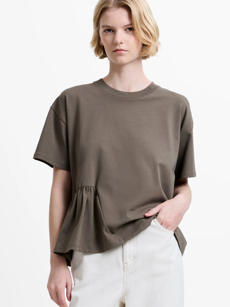 French Connection Rallie Asymmetric Peplum T-Shirt in Khaki