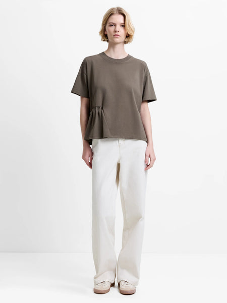 French Connection Rallie Asymmetric Peplum T-Shirt in Khaki