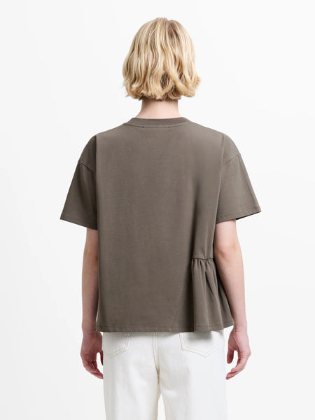 French Connection Rallie Asymmetric Peplum T-Shirt in Khaki