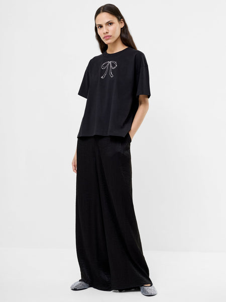 French Connection Pearl Hotfix Bow Short Sleeve T-Shirt in Black