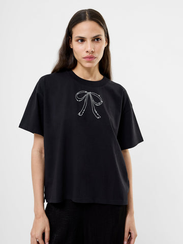 French Connection Pearl Hotfix Bow Short Sleeve T-Shirt in Black