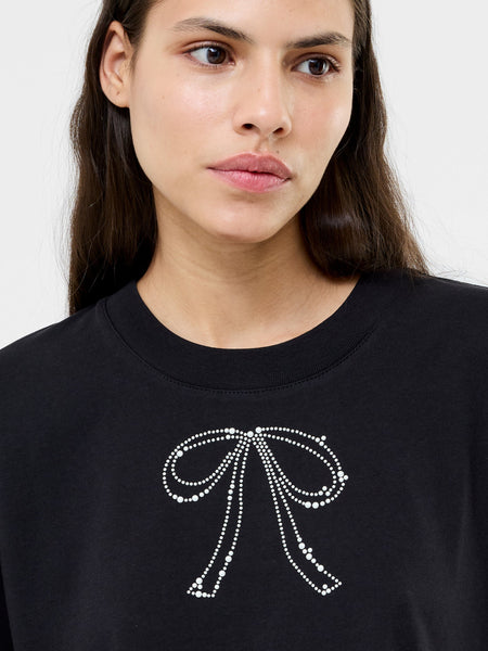 French Connection Pearl Hotfix Bow Short Sleeve T-Shirt in Black