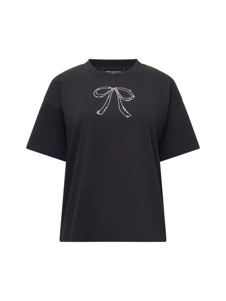 French Connection Pearl Hotfix Bow Short Sleeve T-Shirt in Black