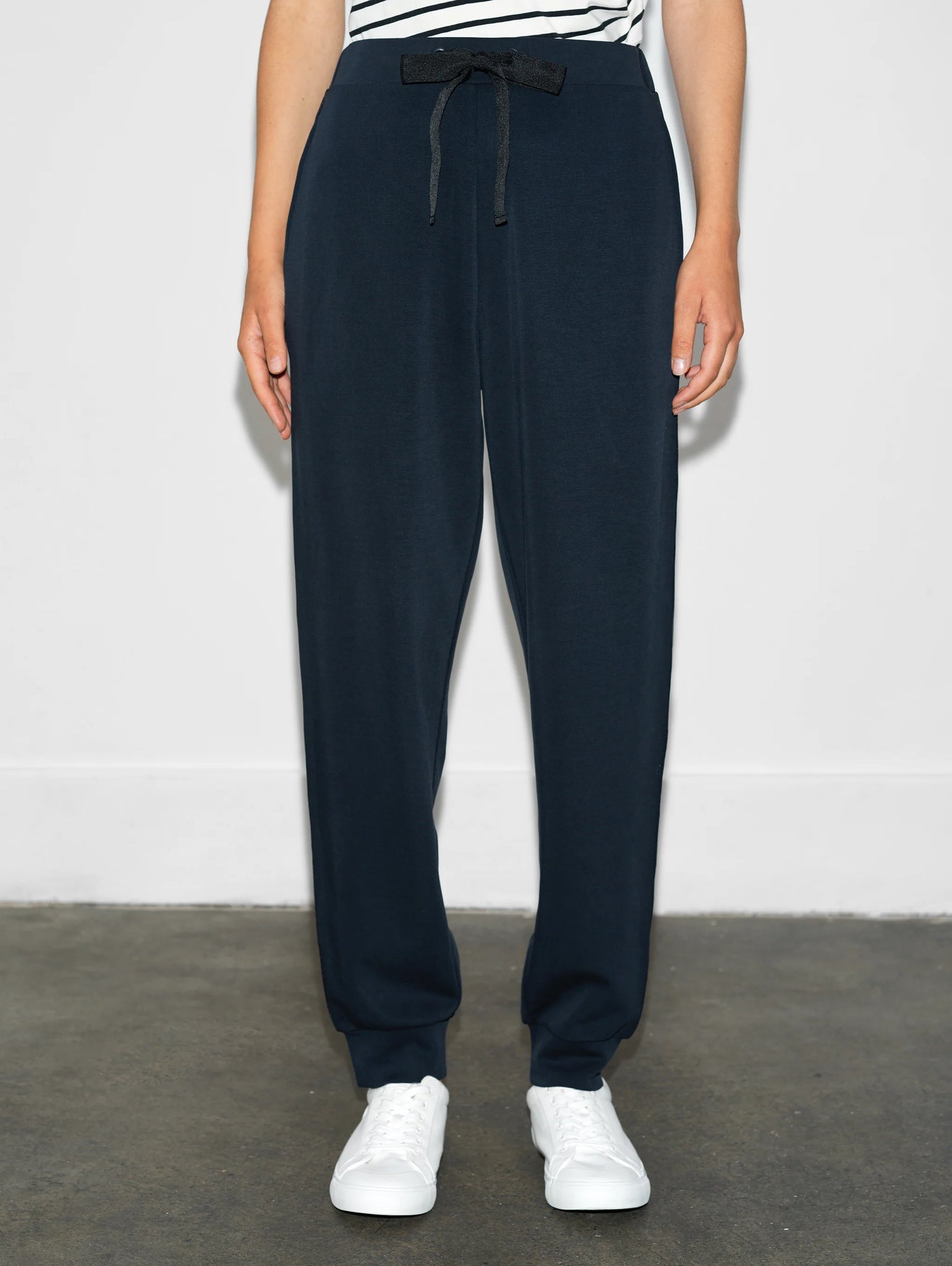 French Connection Wren Side Trim Tie Waist Trousers in Navy