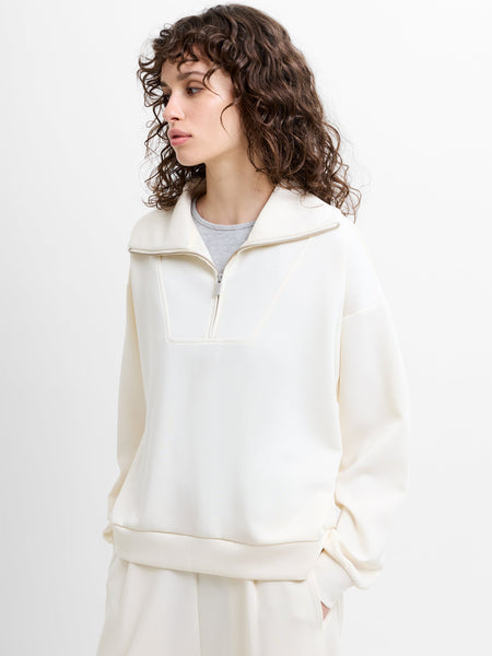 French Connection Wren Half Zip Sweatshirt in Cream