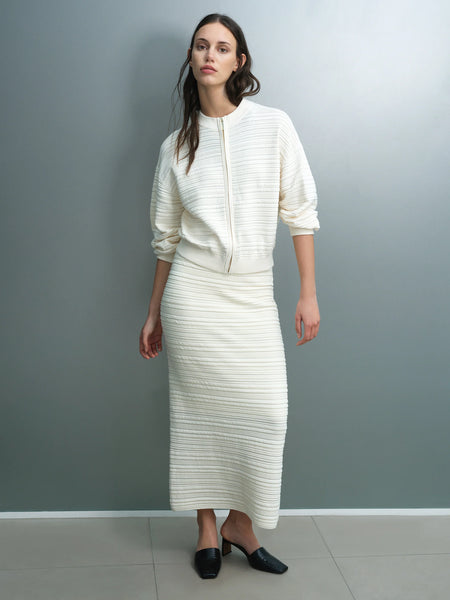 French Connection Mayim Ribbed Knit Zip Cream Cardigan in Cream