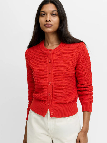 French Connection Lily Mozart Purl Knit Cardigan in Red