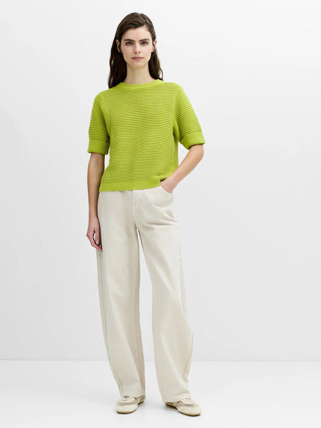 French Connection Mozart Ribbed Knit Short Sleeve Jumper in Green