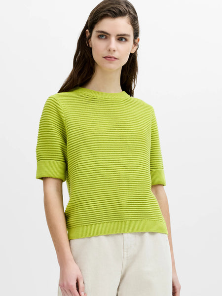 French Connection Mozart Ribbed Knit Short Sleeve Jumper in Green