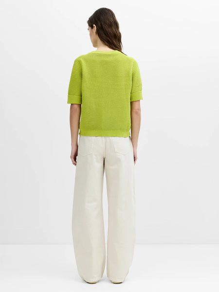 French Connection Mozart Ribbed Knit Short Sleeve Jumper in Green