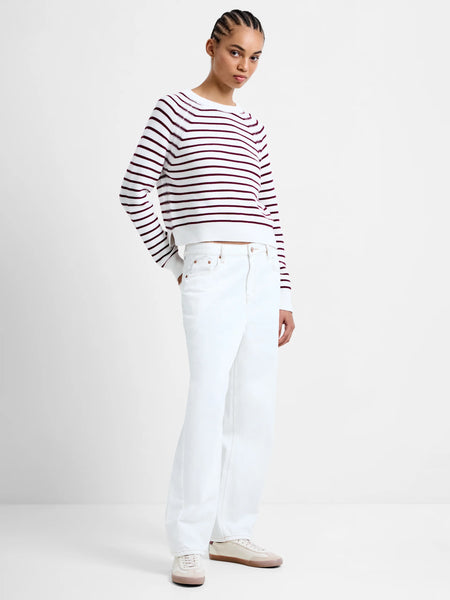 French Connection Lily Mozart Stripe Crew Neck Jumper in Burgundy