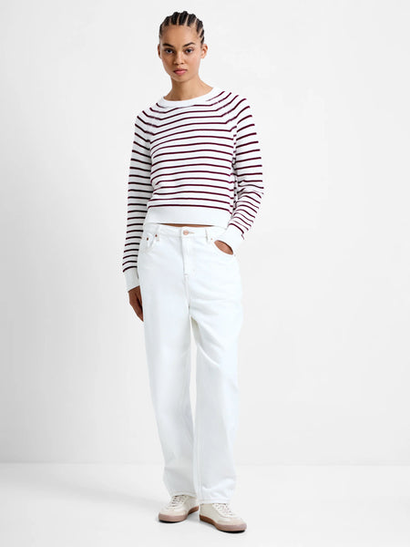 French Connection Lily Mozart Stripe Crew Neck Jumper in Burgundy