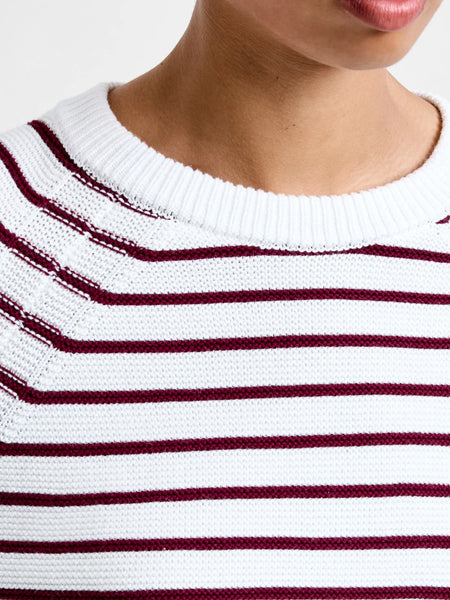 French Connection Lily Mozart Stripe Crew Neck Jumper in Burgundy