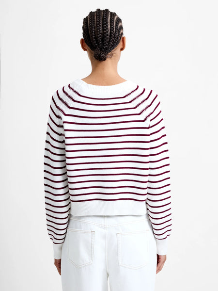 French Connection Lily Mozart Stripe Crew Neck Jumper in Burgundy