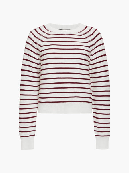 French Connection Lily Mozart Stripe Crew Neck Jumper in Burgundy