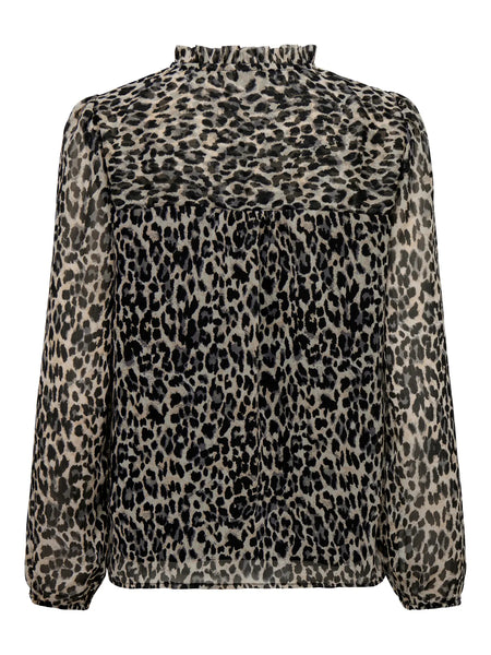 ONLY Leopard Print Tie Neck Blouse in Black