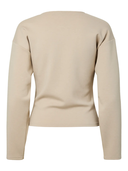 PIECES Fitted Long Sleeve Top in Beige