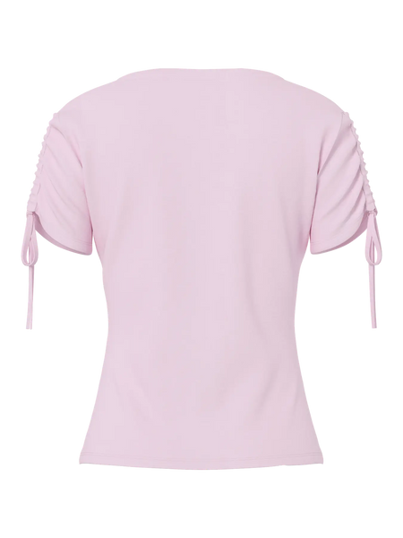 PIECES Ruched Sleeve T-Shirt in Pink