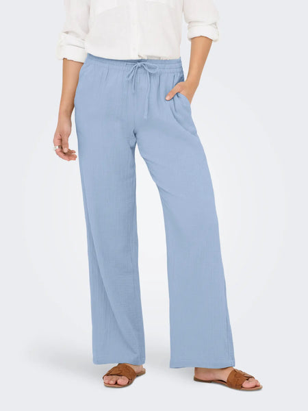 JDY Wide Leg Cotton Trousers in Blue