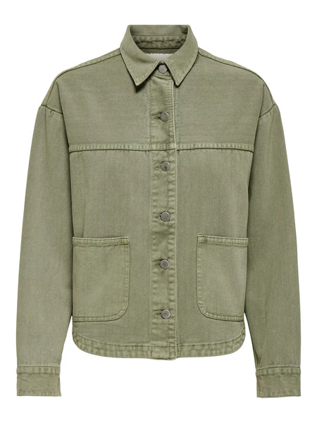 JDY Denim Shacket in Khaki Green