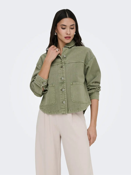 JDY Denim Shacket in Khaki Green