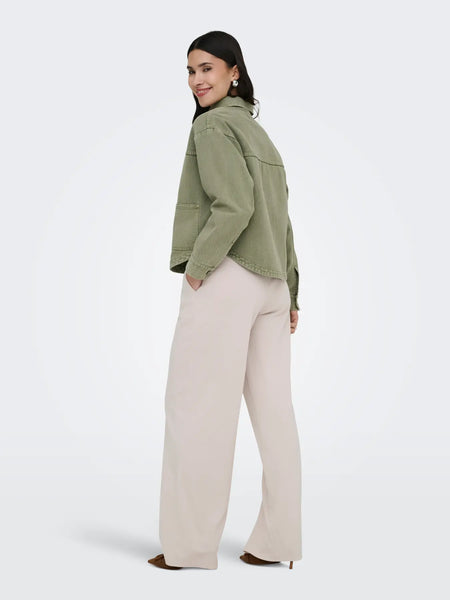 JDY Denim Shacket in Khaki Green