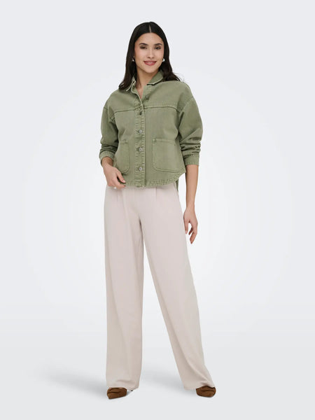 JDY Denim Shacket in Khaki Green