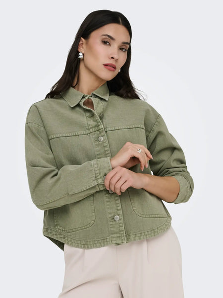 JDY Denim Shacket in Khaki Green