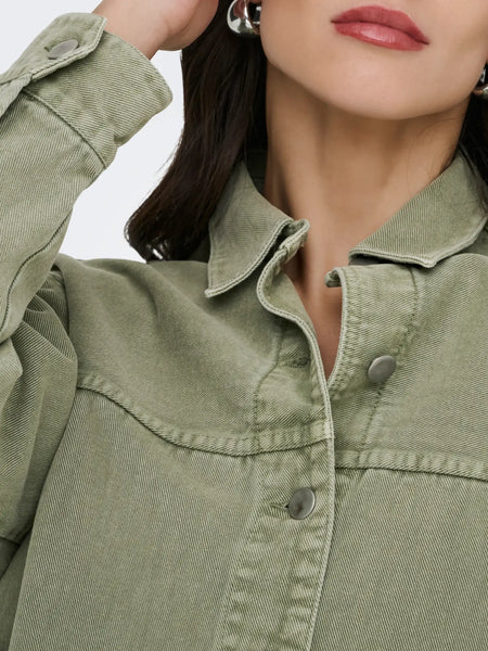 JDY Denim Shacket in Khaki Green